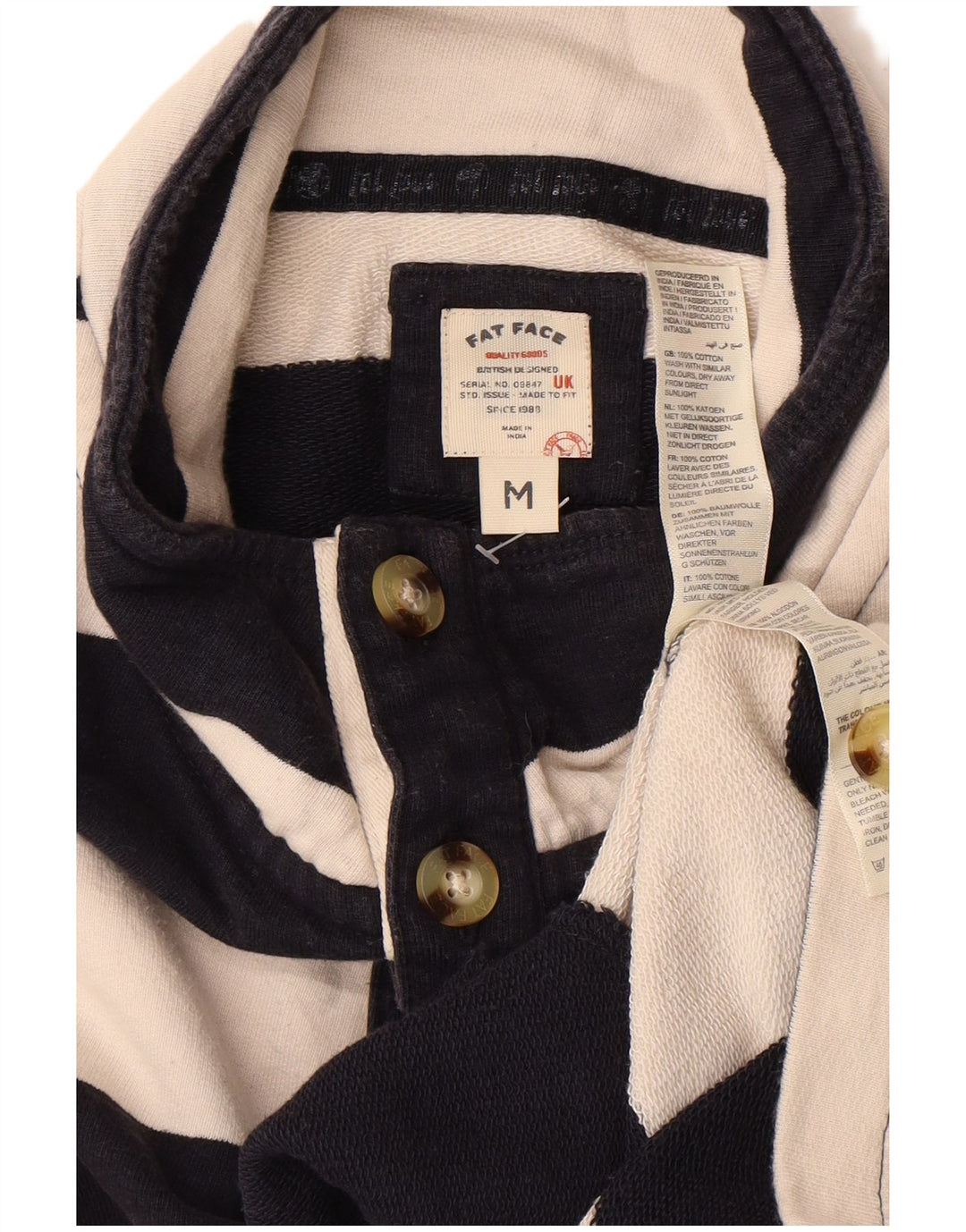 FAT FACE Felpa da uomo con collo abbottonato, maglione medio, a righe blu navy