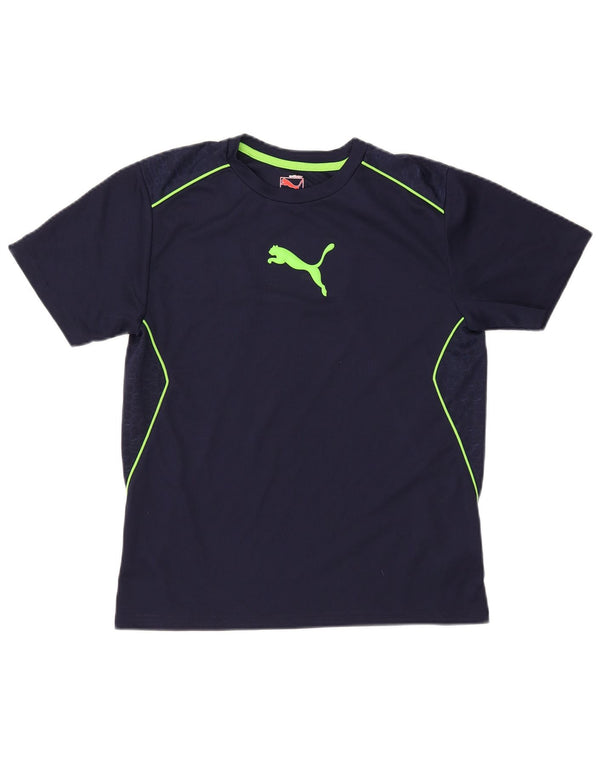 Maglietta grafica Puma per ragazzi, 11-12 anni, grande, in poliestere a righe blu navy