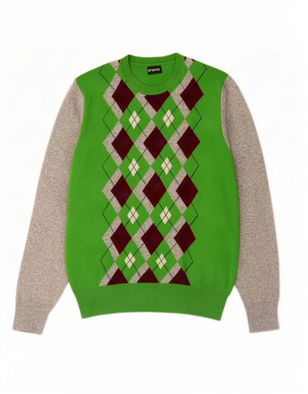 Maglione maglione girocollo da uomo Playlife XL verde a rombi/lana diamante