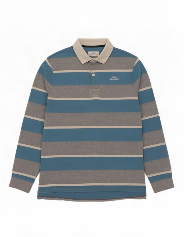 Polo da rugby da uomo a maniche lunghe Weird Fish, cotone a righe grandi blu