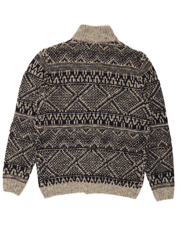 Angelo Litrico Mens Cardigan Sweater Medium Navy Blue Fair Isle Acrylic