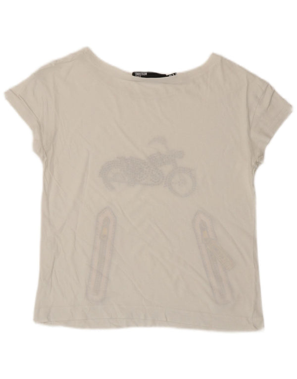 T-shirt grafica corta da donna Moschino Top UK 8 Small Bianca