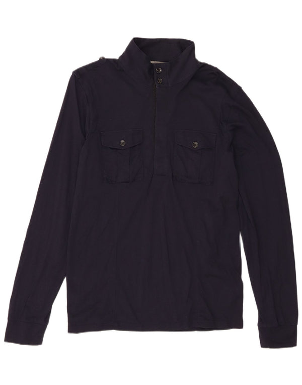 Reiss Top militare da uomo a maniche lunghe in cotone blu navy grande