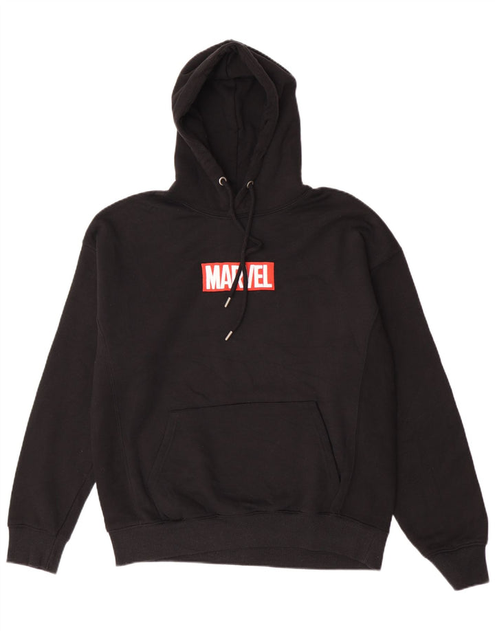 Pull & Bear Felpa con cappuccio grafica Marvel da uomo grande in poliestere nero