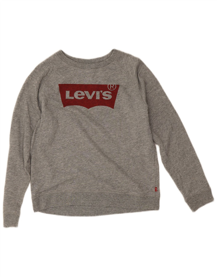 Levi's Felpa con grafica da donna Maglione UK 16 Large Grigio Cotone