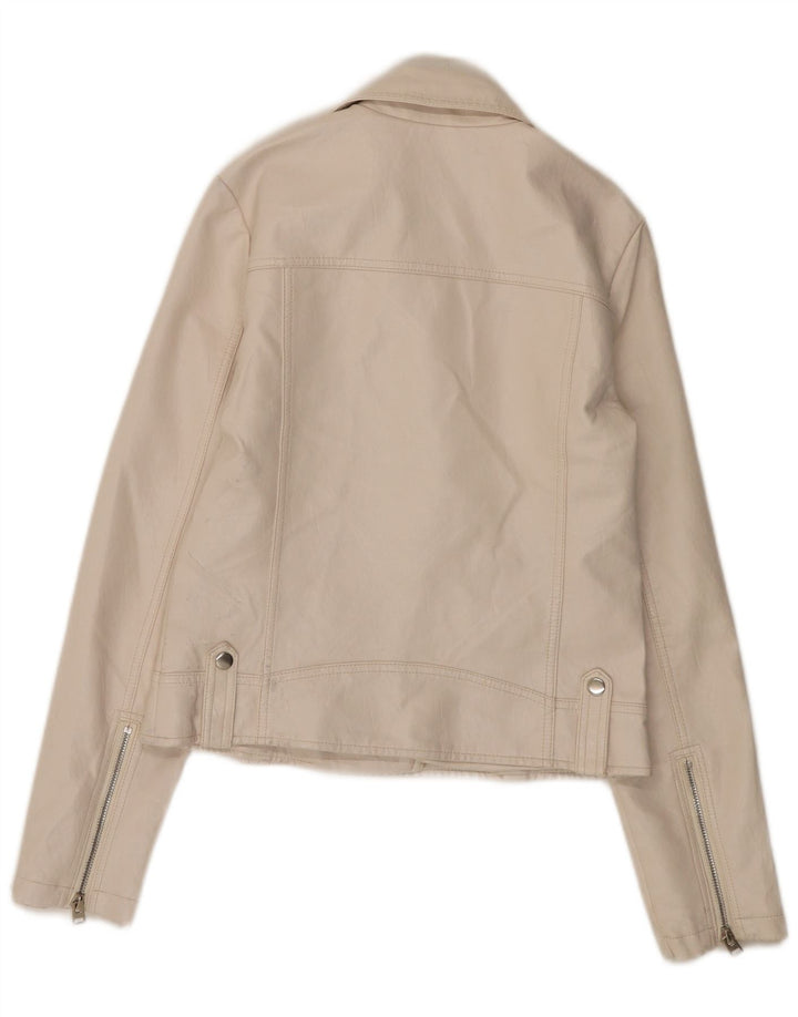 Giacca da motociclista da donna in ecopelle Topshop UK 8 piccola in poliuretano bianco sporco