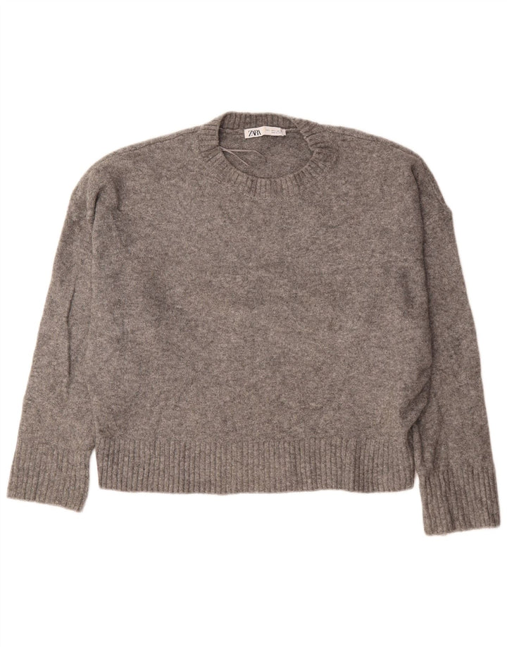 Maglione girocollo oversize da donna Zara UK 16 grande acrilico grigio