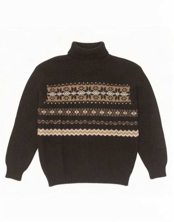 Maglione maglione da donna Benetton con collo alto UK 14 lana Fair Isle nera media