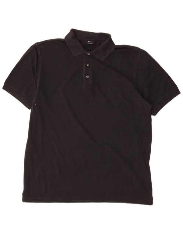 Polo da uomo Hugo Boss grande in cotone nero