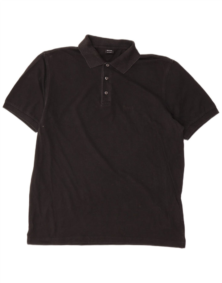 Polo da uomo Hugo Boss grande in cotone nero