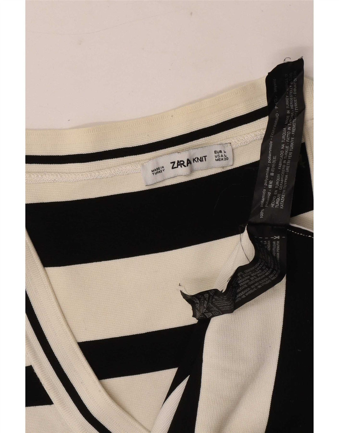 Top Zara da donna manica 3/4 UK 14 poliammide a righe bianche grandi