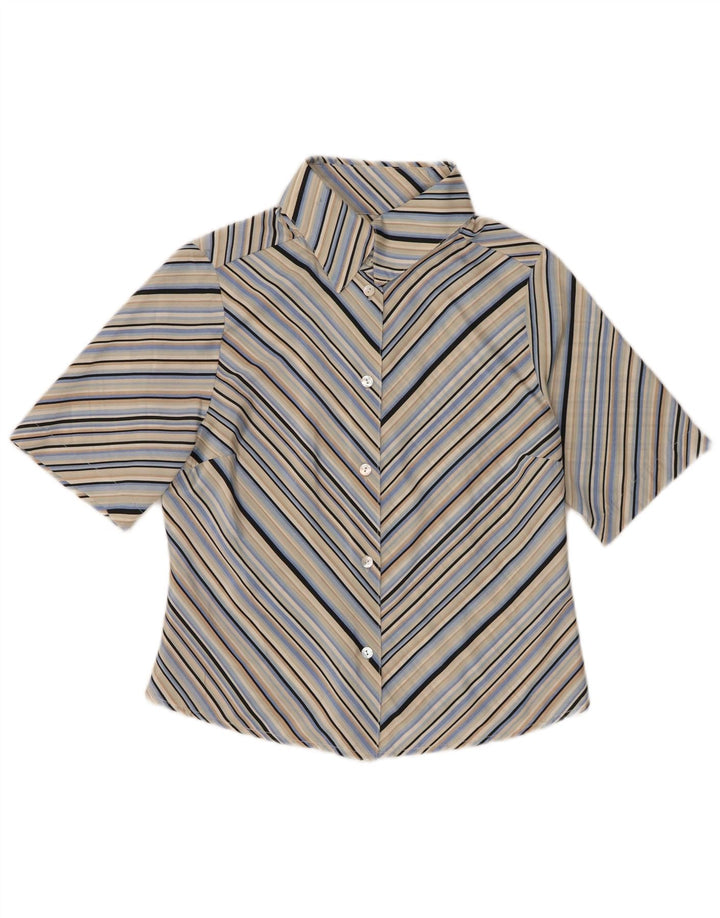 Camicia a maniche corte da donna vintage UK 14 Poliestere a righe blu medio