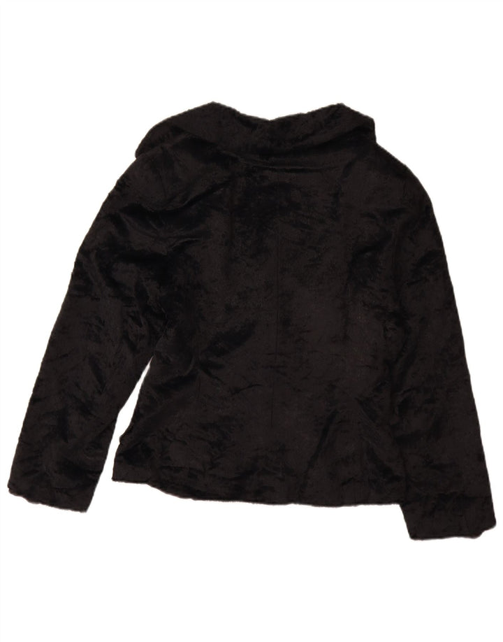 Giacca vintage da donna in pelliccia sintetica UK 12 media nera in poliammide