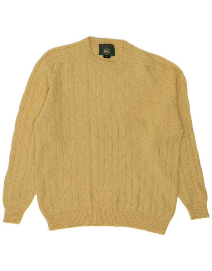 Maglione girocollo da uomo vintage in lana d'agnello giallo grande
