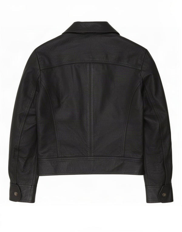 Giacca in pelle vintage da donna UK 10 piccola nera