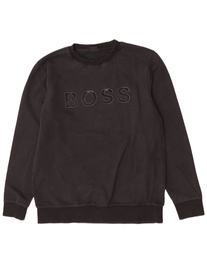 Felpa da uomo con vestibilità regolare grafica Hugo Boss, grande cotone nero