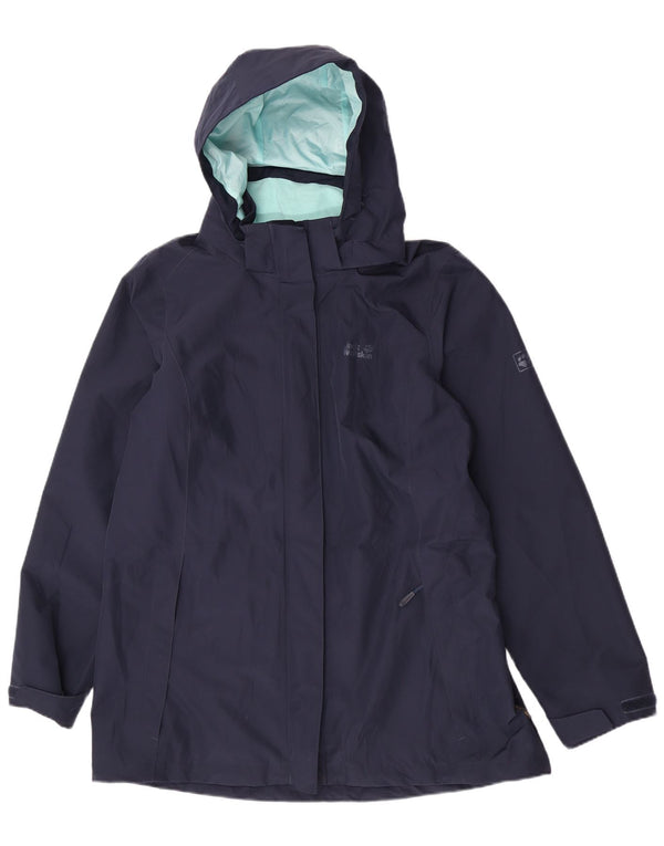 Giacca antipioggia da donna con vestibilità regolare con cappuccio Jack Wolfskin UK 18 XL Blu navy