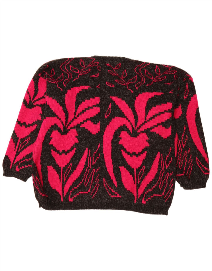 Maglione maglione con scollo a barca da donna VINTAGE UK 20 2XL Acrilico floreale nero