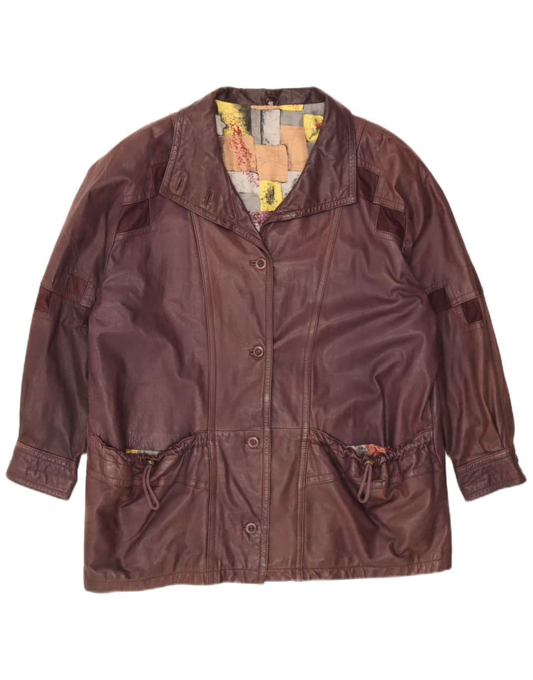 Giacca in pelle da donna vintage IT 46 grande bordeaux geometrica
