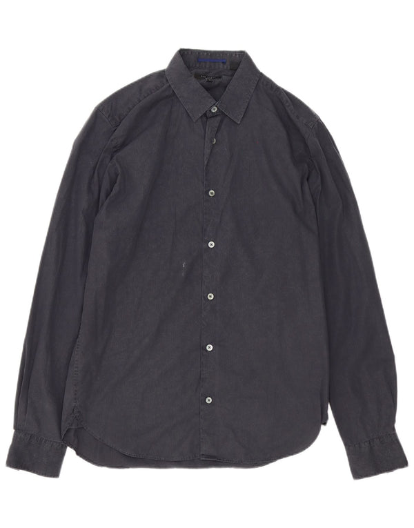 Camicia da uomo Ted Baker taglia 3 cotone gessato grigio medio