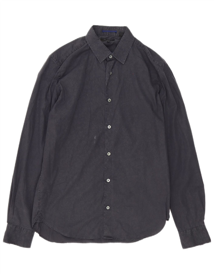 Camicia da uomo Ted Baker taglia 3 cotone gessato grigio medio