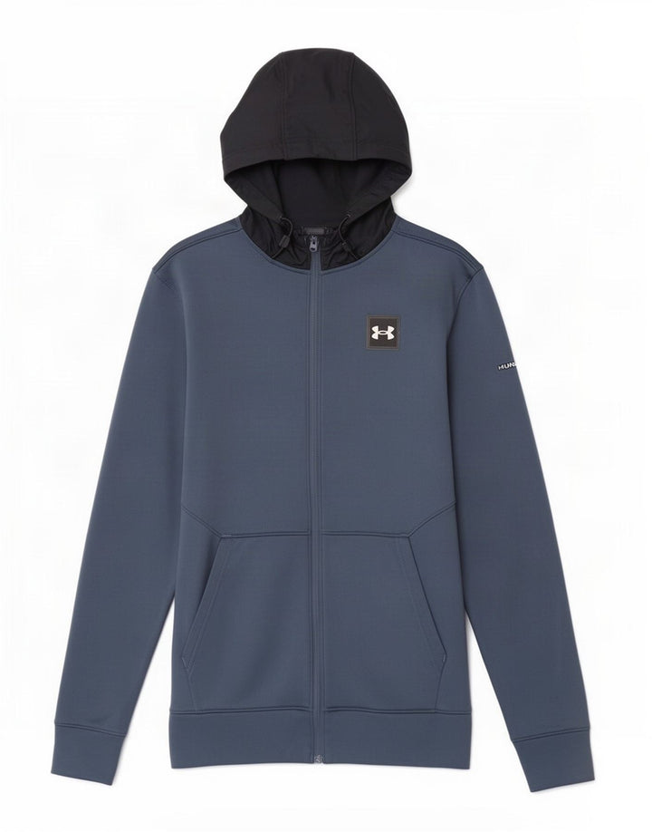 Felpa con cappuccio e zip grafica da uomo Under Armour color block blu medio