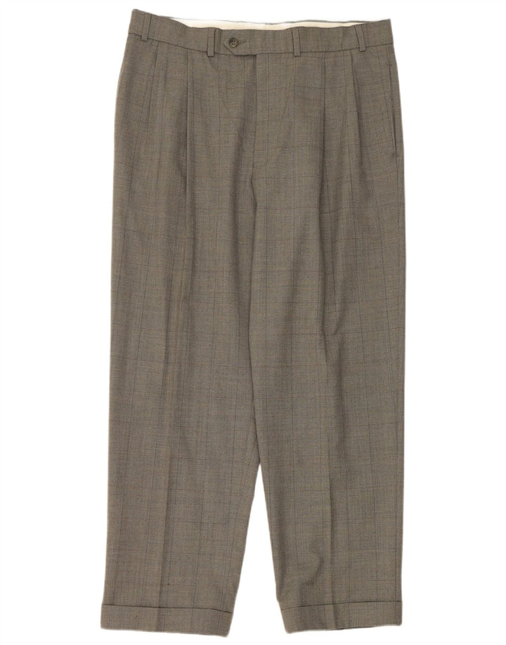 Pantaloni da abito con pegging da uomo Marks & Spencer W36 L29 lana a quadri grigi