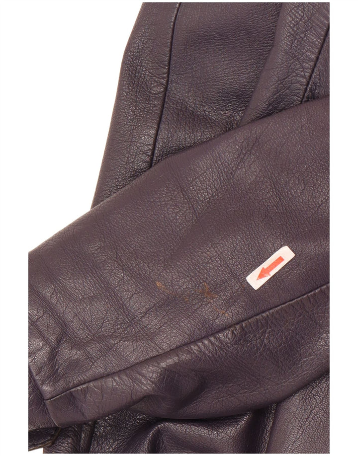 Giacca blazer in pelle vintage da donna a 2 bottoni UK 8 piccola viola