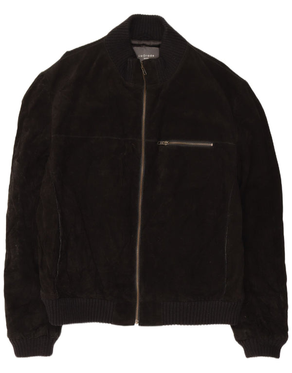 Giubbotto bomber in pelle scamosciata vintage da uomo UK 44 2XL in pelle nera