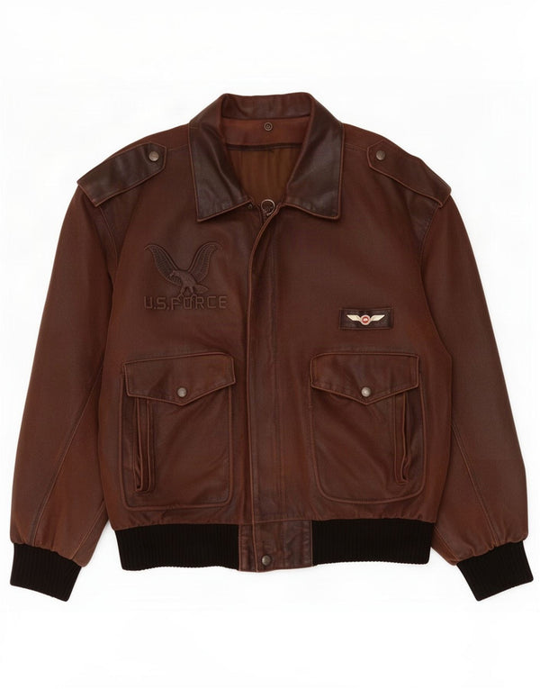 Giacca in pelle da uomo dell'aeronautica americana IT 52 XL color block marrone