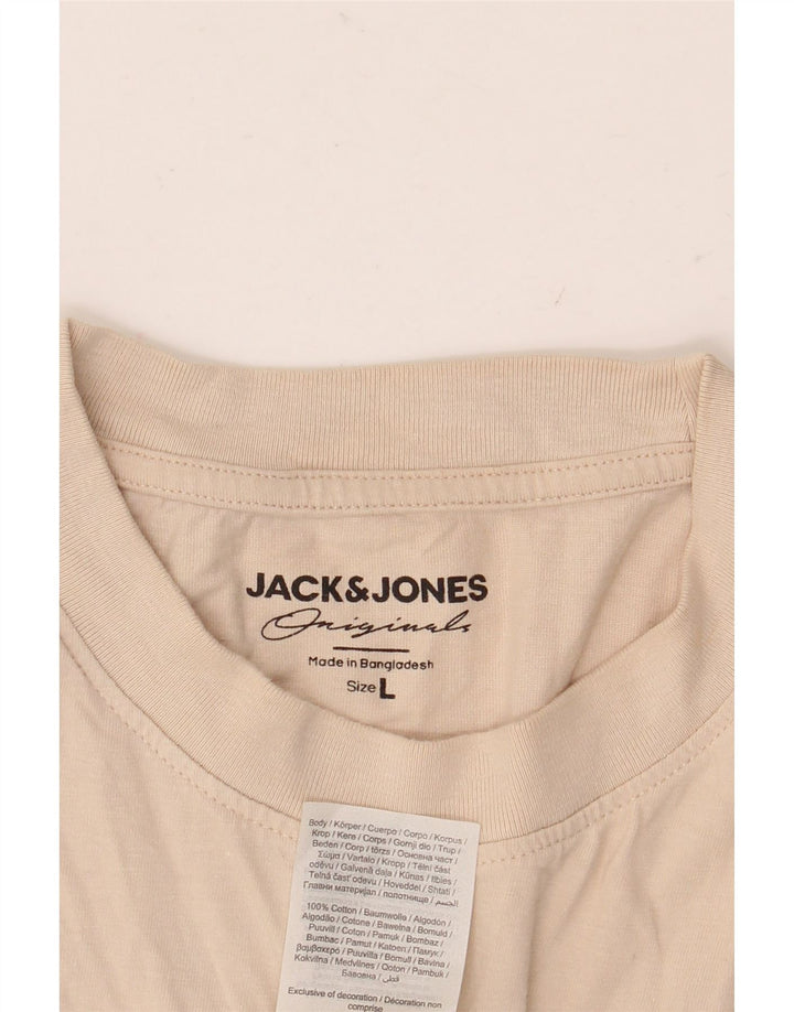 JACK & JONES T-shirt grafica da uomo grande in cotone beige
