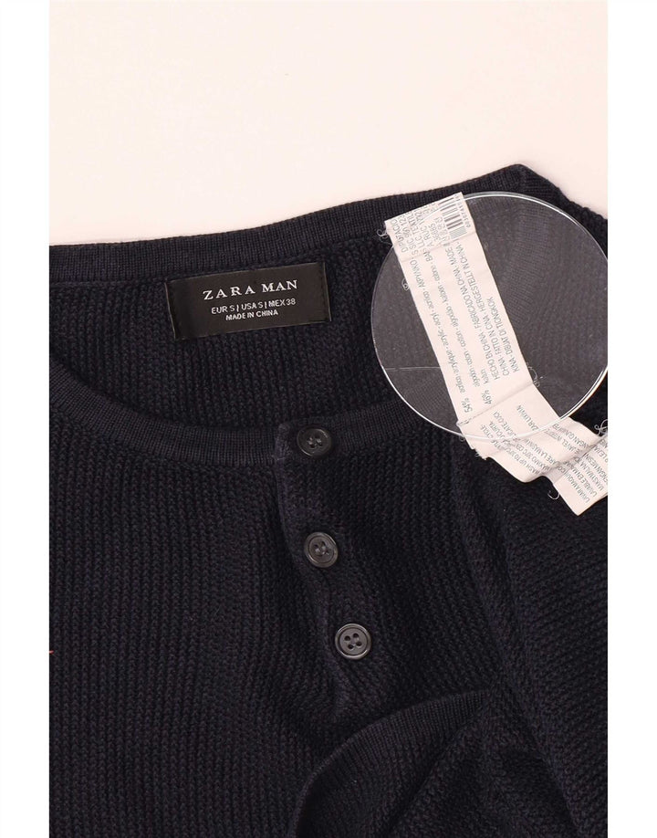 Maglione Zara da uomo con collo a bottoni piccolo in acrilico blu navy