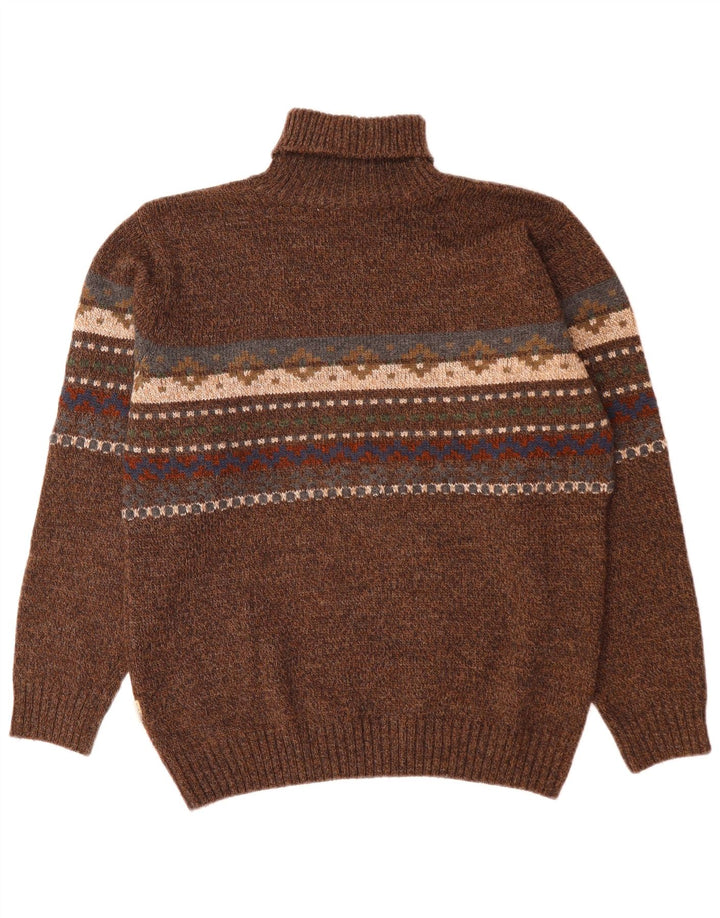 Maglione maglione collo alto da uomo Camel Active in lana Fair Isle marrone medio