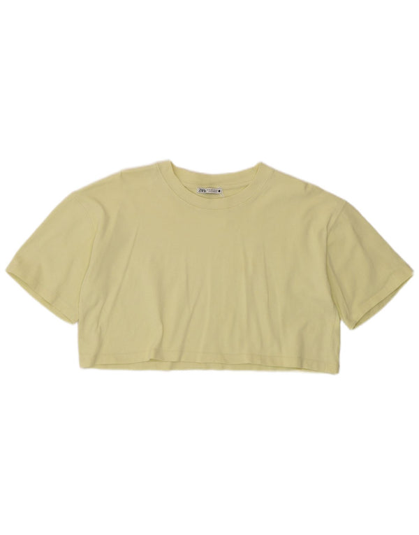 T-shirt corta da donna a maniche corte Zara UK 12 cotone giallo medio