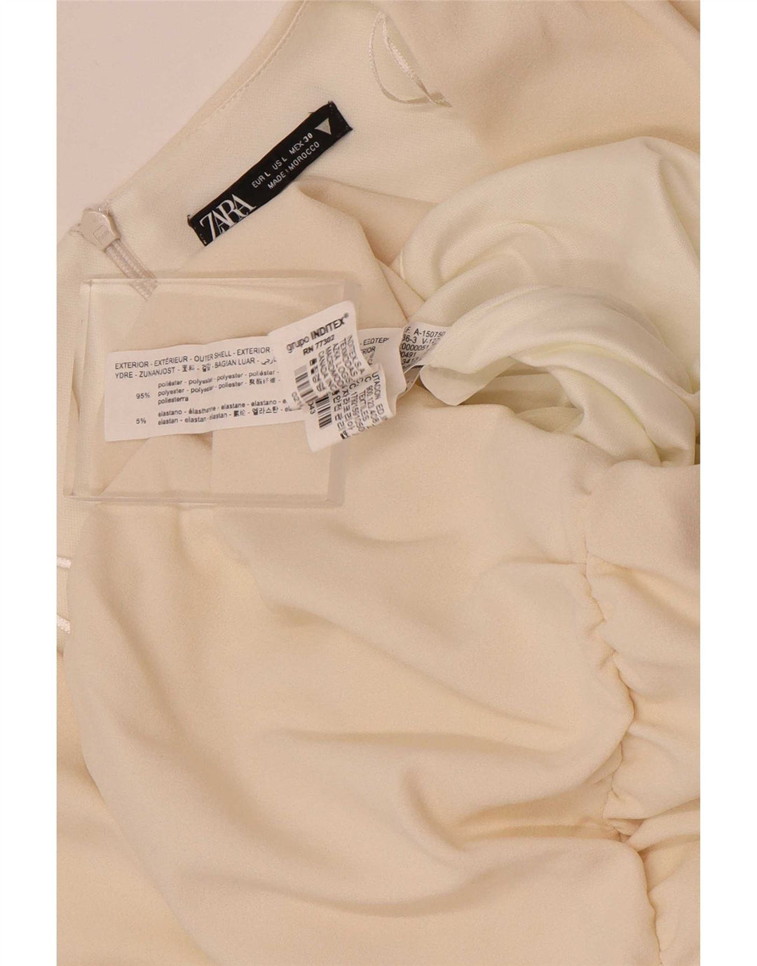 Vestito aderente a maniche lunghe da donna Zara UK 14 Grande poliestere bianco sporco