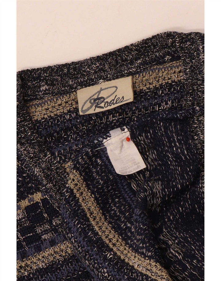 Rodes Maglione da uomo con scollo a V in cotone a righe medie blu navy