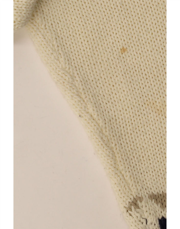 Maglione cardigan oversize da donna VINTAGE UK 10 Piccolo bianco sporco geometrico