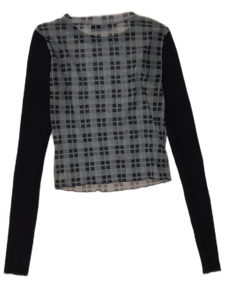 Camicetta corta a maniche lunghe da donna Zara UK 8 piccoli quadri blu navy