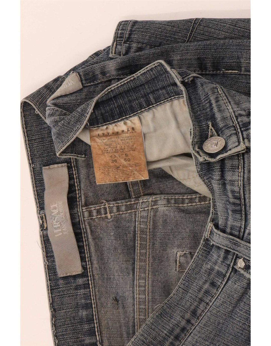 Jeans dritti da donna Versace IT 50 XL W36 L30 Blu cotone