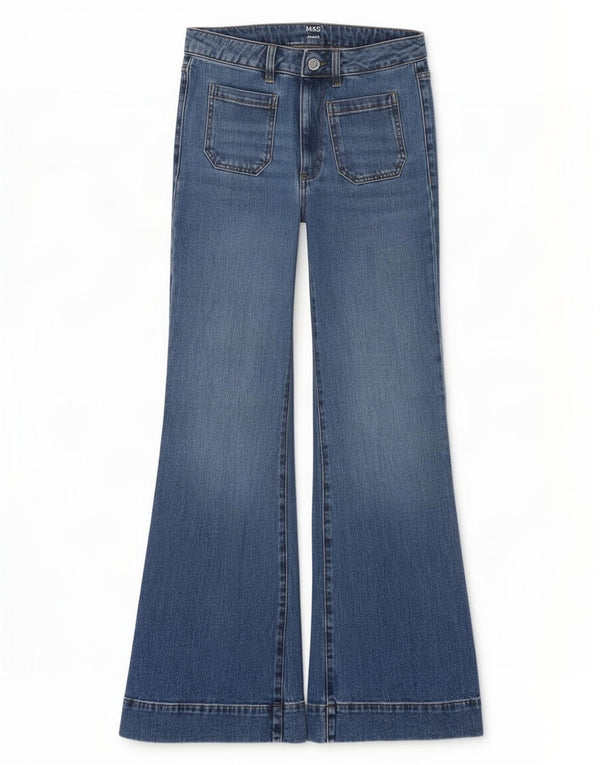 Jeans svasati a vita alta da donna Marks & Spencer UK 10 piccoli W30 L30 blu