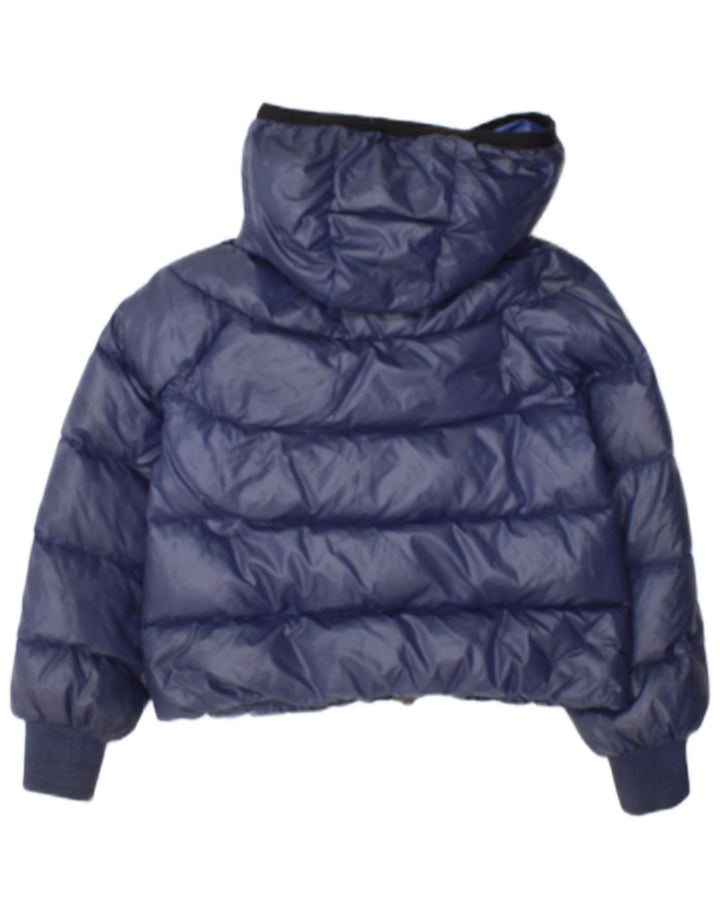 Giacca imbottita con cappuccio corta Moncler per ragazze 11-12 anni in poliammide blu