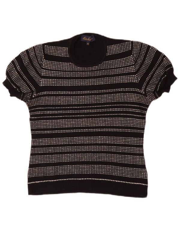 Luisa Spagnoli maglione maglione girocollo da donna UK 12 medio nero a righe