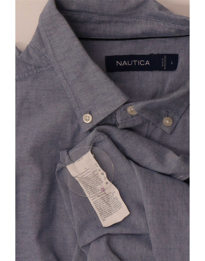 Camicia da uomo a maniche corte Nautica Large in cotone blu