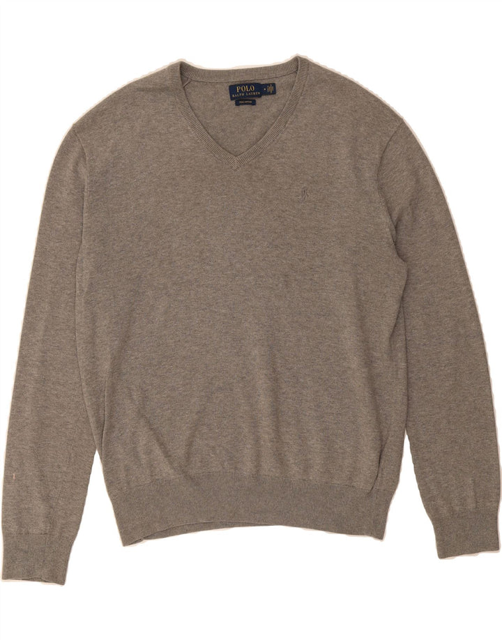 POLO RALPH LAUREN Maglione da uomo con scollo a V in cotone grigio medio