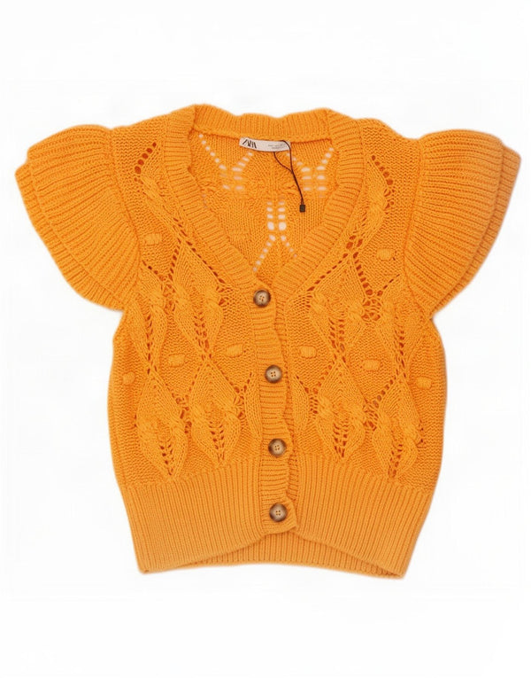 Maglione cardigan a maniche corte da donna Zara UK 14 grande cotone giallo
