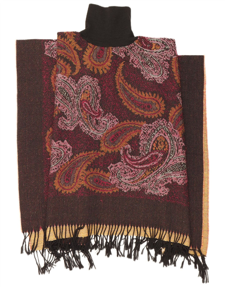 Maglione poncho vintage da donna taglia unica marrone Paisley