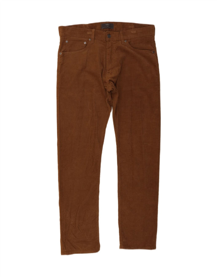 Pantaloni slim in velluto a coste da uomo Marks & Spencer W34 L31 cotone marrone