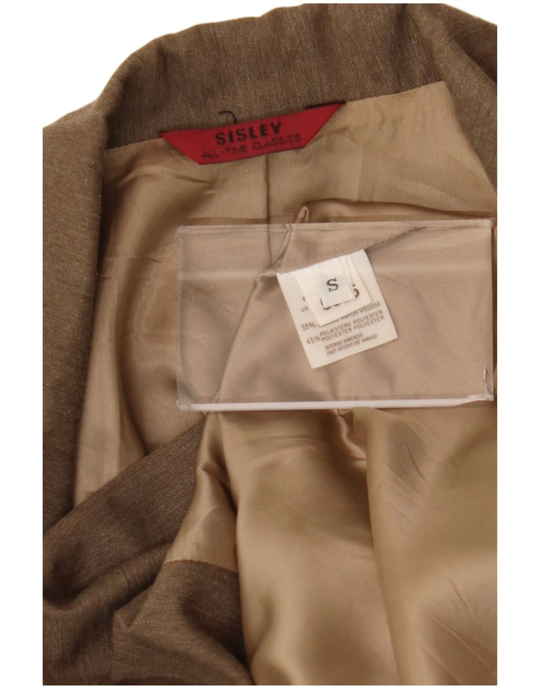 Giacca blazer a 4 bottoni da donna Sisley UK 10 piccola viscosa marrone
