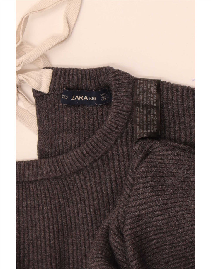 Maglione corto con scollo a barca oversize da donna Zara UK 10 piccolo grigio