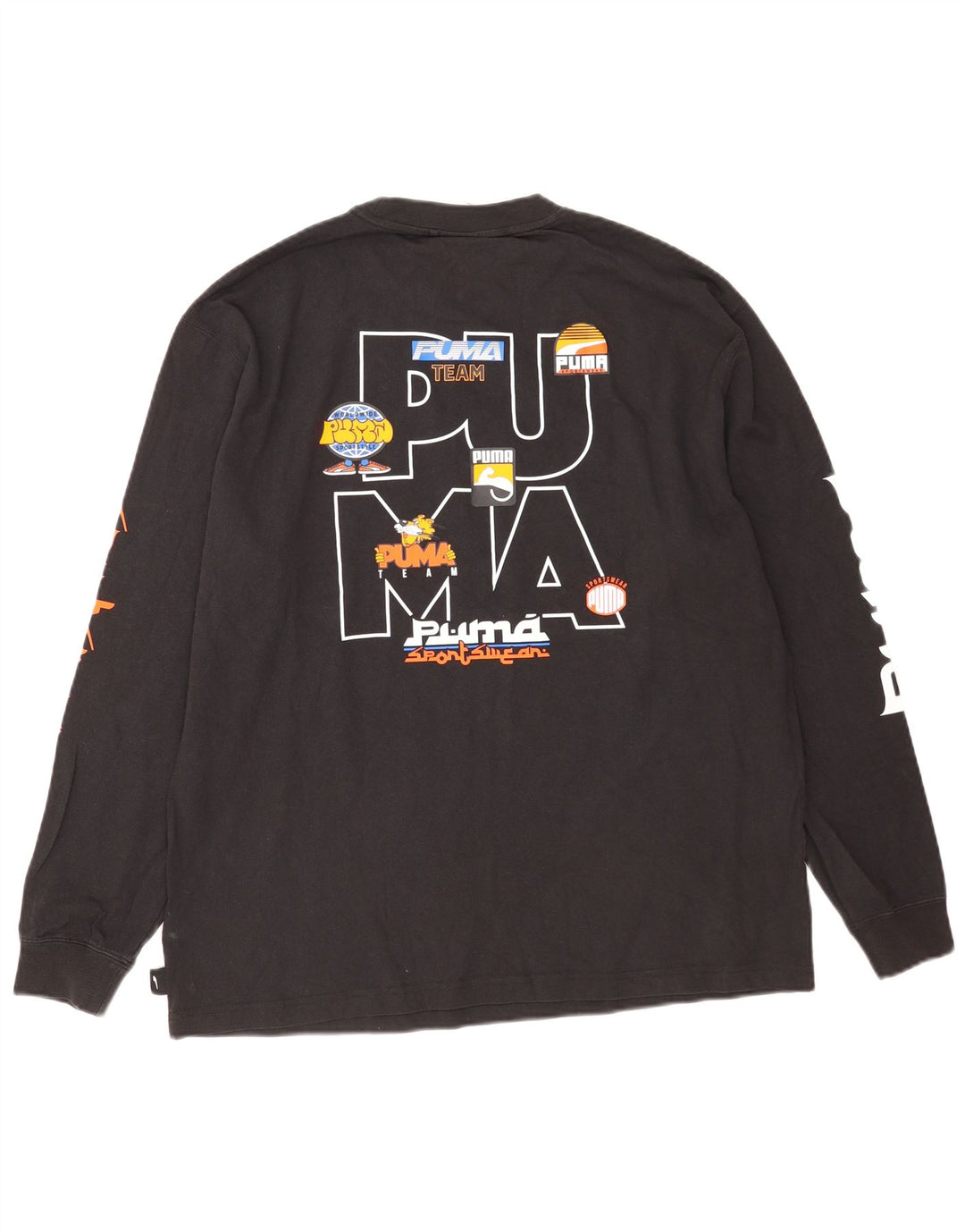 Puma Maglietta grafica da uomo a maniche lunghe grande in cotone nero
